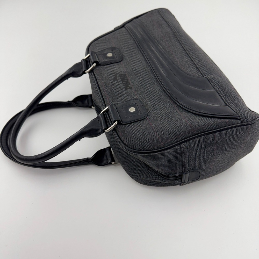Puma Grey Glen Plaid Bowling Bag Handbag Black Trim Sporty Satchel - Picture 8 of 11